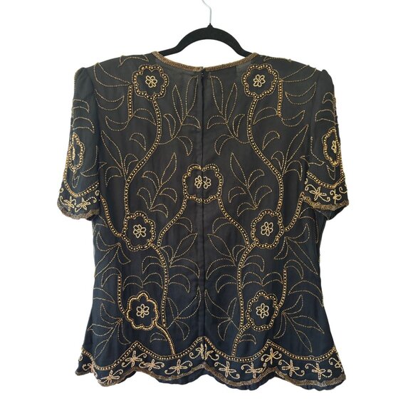Vintage Sténay Black & Gold Silk Beaded Blouse XL - Picture 13 of 15